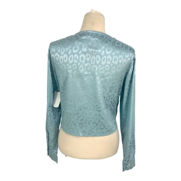Something New Mia Satin Long Sleeve Wrap Top Blue Size Large NWOT $40 MSRP - Picture 8 of 8